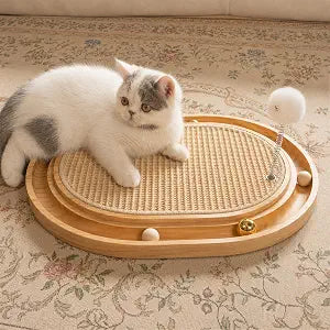 CHEERHOME PETS Cat Scratcher, Sisal Scratching Pad for Indoor Wooden Interactive Cat Puzzle Toy with Ball for Kitten Mental Stimulation Self Play Home Enrichment and Physical Exercise