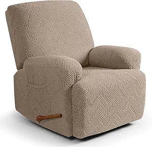 Ruaozz Recliner Sofa Covers Recliner Chair Covers Recliner Covers for Reclining Chair with Pockets Washable Furniture Protector with Elastic Bottom (1 Seater, Khaki)
