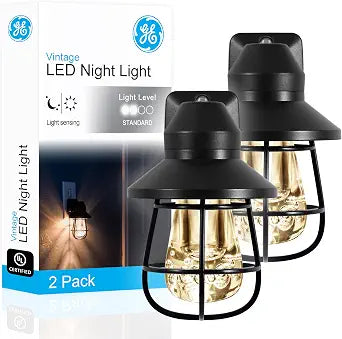GE Plug in Farmhouse Night Light with Dusk to Dawn Sensor, 2 Pack