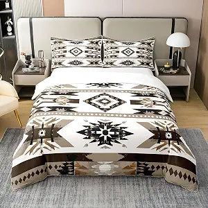 Erosebridal 100% Cotton Western Bedding Set,Southwest Aztec Comforter Cover,Ethnic Tribe Quilt Cover for Kids Teen Adults,Black White Brown Bedspread Cover,Vintage Bohemian Decor Queen Duvet Cover