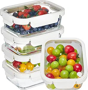 Vtopmart 5 Pack 35oz Glass Food Containers with Glass-Lids & Air Vent, Meal Prep Food Container Sets, Reusable Lunch box for leftovers, Save for Microwave, Oven, Freezer, and Dishwasher, BPA Free