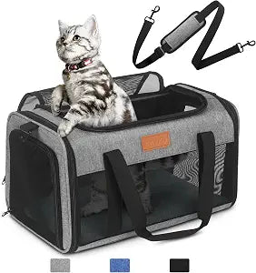 PETUX Airline Approved Pet Carrier for Small Cats up to 12 lb, 17x11x9.5 in | Underseat, Top & Side Entry, TSAFriendly, Soft Sided Cat Carrier with Breathable Anti-Scratch Mesh for Travel & Vet, Grey