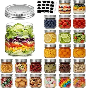 Accguan Mason Jars, glass jar 8OZ With Regular Lids and Bands(Silver), Ideal for Jam,Honey,Wedding Favors,Shower Favors, 24 PACK
