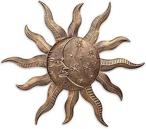 VCUTEKA 27" Sun Metal Wall Art Outdoor Decor Moon Wall Decoration Metal Wall Sculpture Hanging Garden Wall Art Wall Sculpture for Indoor Outdoor Patio Fence Decor Gold