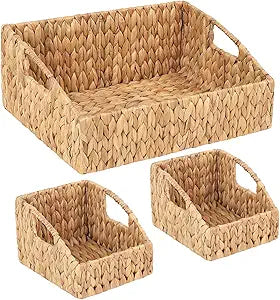 Set of 3 Handwoven Storage Baskets  Decorative Natural Wicker Organizer Bins with Built-in Handles for Bathroom, Kitchen, Pantry, Nursery, Closet, Laundry, Living Room, and Home Use