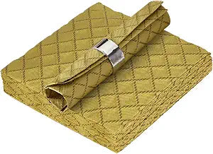 Silver Spoons DISPOSABLE QUILTED COCKTAIL NAPKINS | European Made Linen Like Napkins | for Upscale Wedding and Dining | 16 pc | Gold