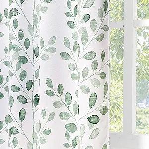 MYSKY HOME Green Botanical Leaf Curtains 84 inch Long 2 Panels Set Spring Curtains Patio Eucalyptus Leaf Pattern Grommet Thermal Insulated Drapes for Living Room Bedroom Farmhouse Country