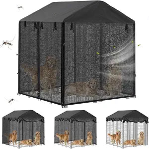 Outdoor Dog Kennel Cover with Full Coverage Mosquito Net for 4'd x 4.2'w x 4.5'h Dog Cages, Breathable Kennel Shade Mosquito Net, Waterproof Windproof Anti UV Sunscreen, Only The Cover