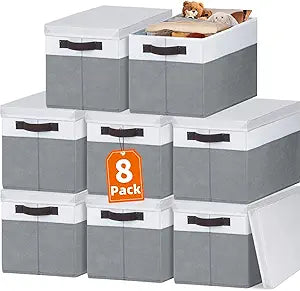 Criusia 8 Pack Closet Storage Bins with Lids - Stackable Storage Baskets for Organizing Clothes Toys Blankets - Odorless for Baby Nursery Organization and Storage Boxes Totes for Bedroom Dorm Room