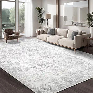 Washable 810 Area Rug for Living Room, Vintage Floral Rug Soft Non Slip Stain Resistant Boho Carpet for Bedroom Dinning Room Kitchen Home Office Grey
