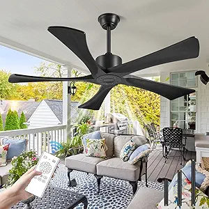 52 Inch Ceiling Fans Without Lights, USA Original Patent Outdoor Ceiling Fan No Light, 5 Wood Blades, ETL Listed, 6 Speeds Quiet DC Motor Modern Fan with Remote for Patios, 52", Matte Black