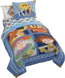 Jay Franco Kids Bed Set, Blue, Toy Story, 5 Piece Twin | Cozy Soft Bedding for Stylish Room Dcor with Comforter, Sheets & Pillow Covers