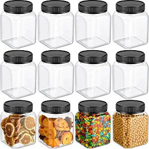Nosiny 12 Pcs 24 oz Clear Plastic Jars with Lids, Black