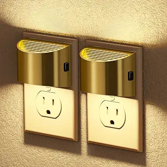 JandCase LED Night Lights Plug into Wall, 2 Pack Gold Modern Night Lights