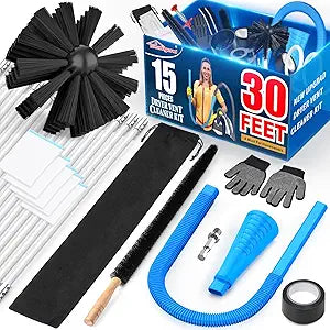 Sealegend 15-Piece 25-Feet Dryer Vent Cleaner Kit, Dryer Cleaning Tools, Omnidirectional Dryer Lint Vacuum Attachment, Dryer Vent Brush, Universal Vacuum & Dryer Adapters (Blue)