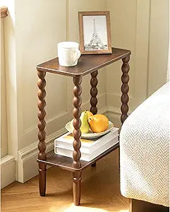 Fultyle Small Narrow End Table, Narrow Side Table Living Room with Storage, 2-Tier Wood Accent Table Slim Nightstand for Small Spaces, Office, Bedroom (Rustic Brown)