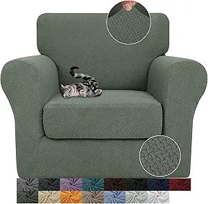 JIVINER 2 Pieces Armchair Covers for Living Room Stretch Chair Slipcovers with 1 Seat Cushion Covers Thick Fitted Couch Cover for Pet Dogs Furniture Protector (Chair, Army Green)