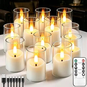 Small Rechargeable Flameless Tea Lights Candles with Timer Remote