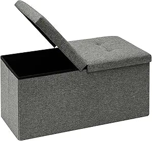 B FSOBEIIALEO Storage Ottoman with Flipping Lids, Ottoman Bench Footrest Seat, Linen 30"x15"x15" (Grey)