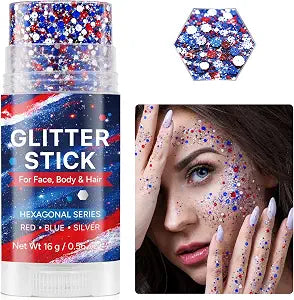 Red White and Blue Glitter Stick, 4th of July Glitter Stick (Hexagonal)