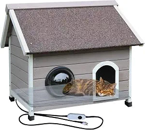 Rockever Heated Outdoor Cat House, 100% Weatherproof Heated Cat House for Outside Cats Winter with Heating Pad, Safe Escape Door and Clear Windows for 2 Cat
