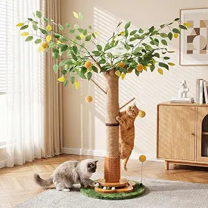 41" Tall Cat Scratching Post for Large Cats - XL Sturdy Cat Scratching Post with Solid Wood Base, Sisal Rope Scratching Posts for Indoor Cats Adults with Self-Grooming Brush, 4 Detachable Hanging Toys