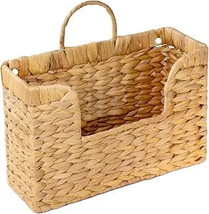 Magazine Holder Wall Basket Water Hyacinth Woven Mail Organizer, Wicker Wall Hanging Baskets for Magazines, Letters & Storage Decorative Mail Holder, Magazine Rack, Hanging Basket 11.8x4.3x7.9 Inch