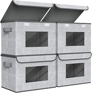 Univivi Fabric Foldable Storage Boxes [4-Pack] Large Collapsible Stackable Storage Bins with Lids, Closet Organizers and Storage Cube Basket for Home, Office, Bedroom (Gray, 17 x 12 x 12")
