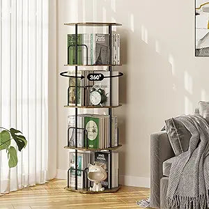 SUNMORY 4 Tier Rotating Bookshelf Tower, Revolving 360  Spinning Bookcase, Hexagonal Corner Book Shelf Storage Carousel, Vertical Rotate Turning Organizer Book Shelves for Living Room Office Bedroom