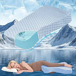 MINUPWELL Cooling Knee Pillow for Side Sleepers, Q-max 0.25 Leg Pillow for Side Sleeping, 4" 100% Memory Foam Pillow for Between Knees While Sleeping, Relieving Leg, Back, and Knee Pain - 18"x30"x4"
