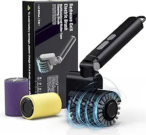 Electric Grill Brush, 3-Speed Power Control Grill Brush for Outdoor Grill, Rechargeable BBQ Grill Brush, Cordless Grill Cleaning Brush with 2 Brush Head & Scouring Pad, Gifts for Men/Dad