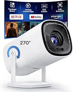 Built-in Officially-Licensed Apps & 500 ANSI Lumens & Full AutomaticBoldEver 2026 Upgraded Mini Smart 1080P Projector with WiFi and Bluetooth, 270 Adjustable Stand, Movie Projector Indoors Outdoors