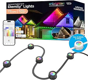 Enbrighten Eternity Permanent Outdoor Lights, 100ft with 72 RGBWIC LED Lights, AppControlled, Cuttable, Christmas, Accent & YearRound Eave Lighting, Works with Alexa & Google Home, 82730