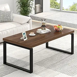 EXCEFUR Modern Coffee Table, Industrial Center Table for Living Room, Wood and Metal Rectangle Cocktail Tea Table for Home Office, Easy Assembly, Walnut, 47 Inch