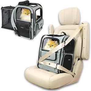 Crash-Tested Expandable Cat Backpack Carrier & Small Dog Car Seat | CPS Certified for Crash Protection & Safe Pet Travel.
