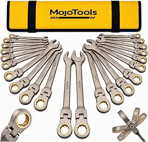 23-Piece Flex-Head Ratcheting Combination Wrench Set-Includes 14PCS Metric 8-24mm Ratchet Combination Wrenches Set,9PCS Allen Wrenches-72-Teeth,Cr-V Constructed,Nickel Plated,Organizer Bag