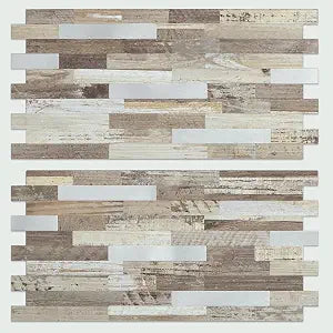 AULIGET Peel and Stick Backsplash, Beige Wood Look PVC Mixed Metal Stick on Bathroom Backsplash, 2