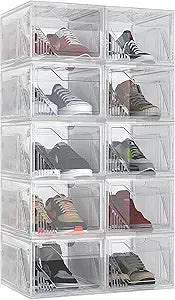 AWTATOS Shoe Storage Boxes, Thickened Shoe Storage Organizer with Clear Magnetic Door, Stackable Shoe Container with Lids, Collapsible Large Shoe Rack, Fit up to US Size 15, 10 Pack