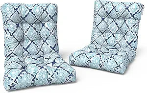 LVTXIII Outdoor Low Back Chair Cushions, Seasonal Replacement Adirondack Chair Cushion with Ties, Patio Waterproof Seat Cushions for Home Garden Use, 21 W x 21 D, Set of 2, Boho Geometry Blue