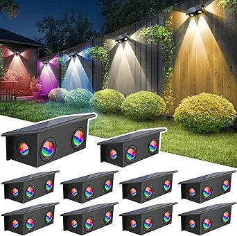 T-SUN Solar Fence Lights Outdoor, Waterproof 8 Mode RGB & Warm White Fence Solar Lights Outdoor, Dusk to Dawn Solar Powered Wall Lights for Backyard Patio Step Deck Railing Pool,10 Pack
