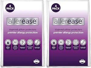 Set of 4 King AllerEase Pillow Protectors - Temperature Balancing,Allergist Recommended - Premium Breathable,Zippered Protectors,(Pack of 2)