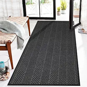 3 x 6 Heavy Duty Front Door Mat Indoor Outdoor Entrance, Easy Clean Non-Slip All Weather Commercial Floor Mat for Entryway, No Curling Waterproof Vinyl Welcome Mat (36" x 72", Charcoal Grey)