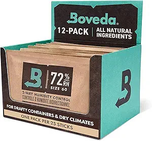 Boveda 72% Two-Way Humidity Control Packs For Wood Humidifier Boxes Γ 12 Pack Γ Moisture Absorbers Γ Humidifier Packs Γ Individually Wrapped Hydration Packets