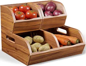 Acacia Pantry Storage Bins, Stackable Potato and Onion Organizer