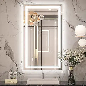Keonjinn LED Bathroom Mirror with Lights, 40 x 24 Inch Frontlit & Backlit Mirror for Bathroom Wall, HD Tempered Glass, UL-Listed LED Driver, Anti-Fog, 3 Color Temperature, Dimmale, Memory Function
