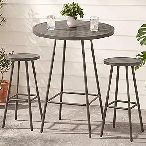 Best Choice Products 3-Piece Patio Dining Set, Bar Height, Outdoor Bistro Set, Outdoor Round Bar Table w/ 2 Bar Stools, Steel - Taupe