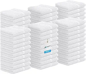 Avalon Towels Cotton Washcloths  (Pack of 60) Size 12x12 Inches, 100% Ring Spun Cotton, Soft & Absorbent Face Towels, Gym Towels, Hotel and Spa Quality, Reusable Fingertip Towels (White)