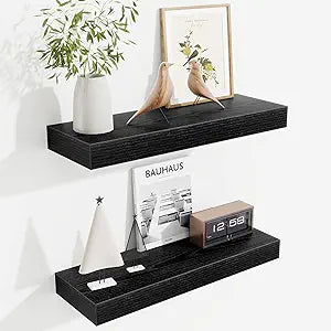 Fun Memories Floating Shelves Bathroom for Wall Mounted Shelves, 20 Inch Wood Shelf Set of 2, Home Storage & Display Decor, Black
