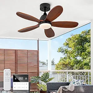 36 Inch Solid Wood Ceiling Fans With Lights, Remote Control, Dimmable, Reversible, Wood Blades, Power-Off Memory, Quiet DC Motor, Indoor/Oudoor Ceiling Fan with Light for Patio