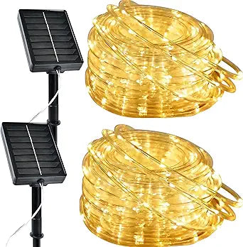 Solar Rope Lights Outdoor, 2 Packs Total 144FT 400LED Solar String Lights with 8 Lighting Modes, Waterproof Solar Powered Fairy Lights for Party Garden Yard Home Holiday Tree Decoration, Warm White